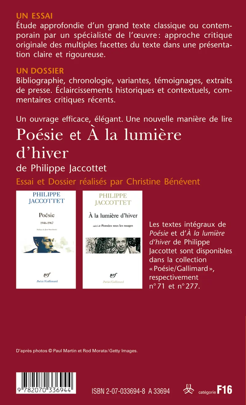 Poésie et À la lumière d'hiver de Philippe Jaccottet (Essai et dossier) - Christine Bénévent
