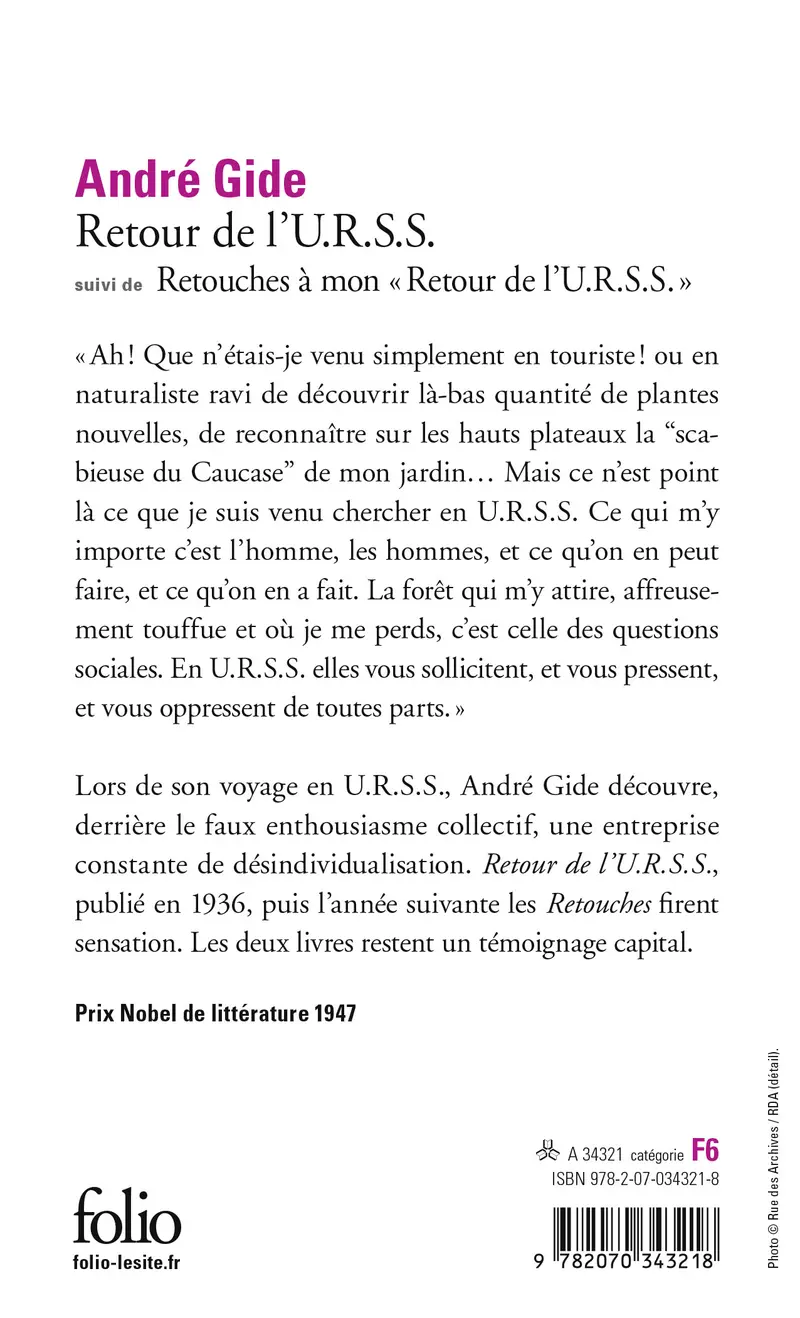 Retour de l'U.R.S.S. suivi de Retouches à mon «Retour de l'U.R.S.S.» - André Gide