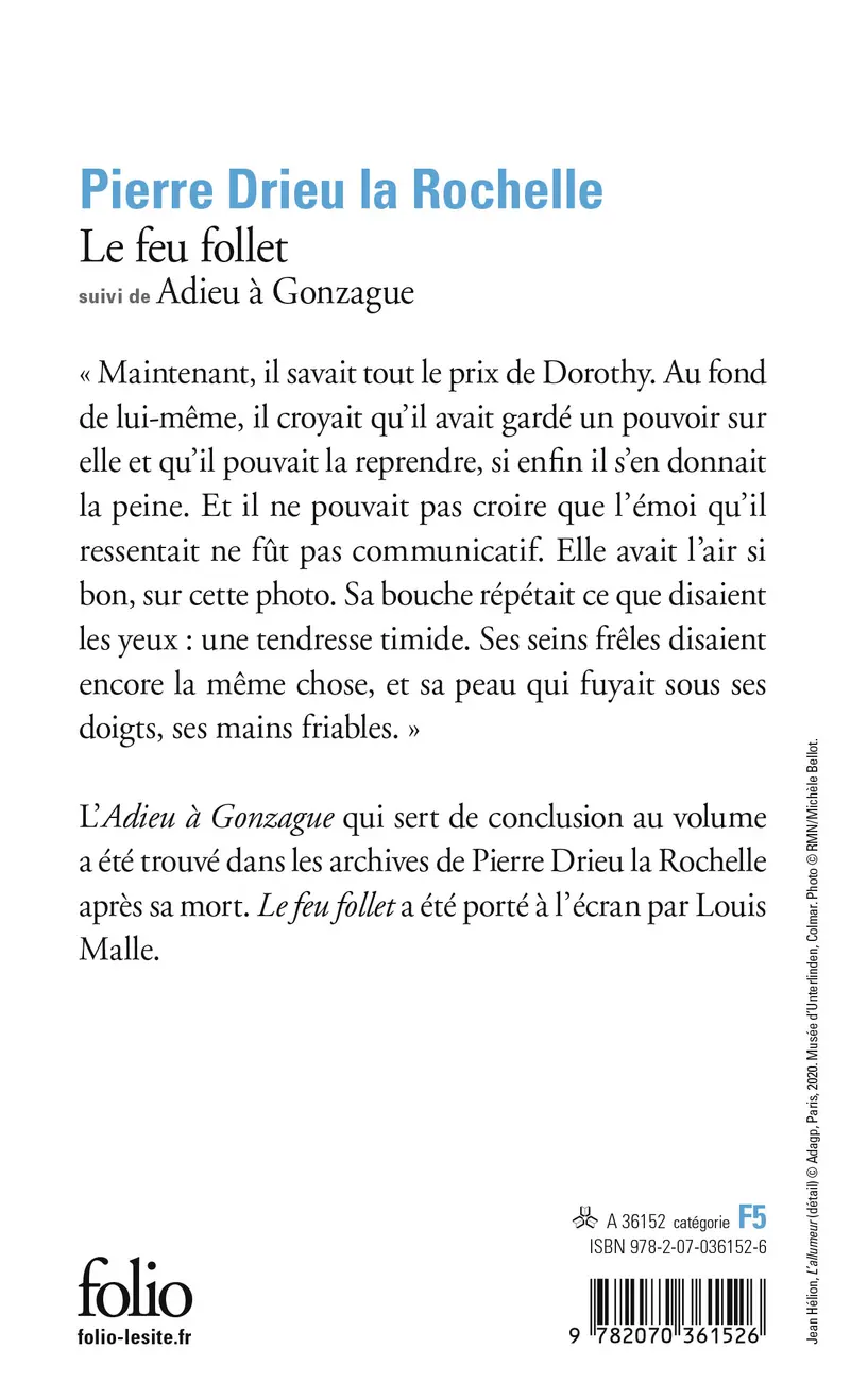 Le Feu follet suivi d' Adieu à Gonzague - Pierre Drieu la Rochelle