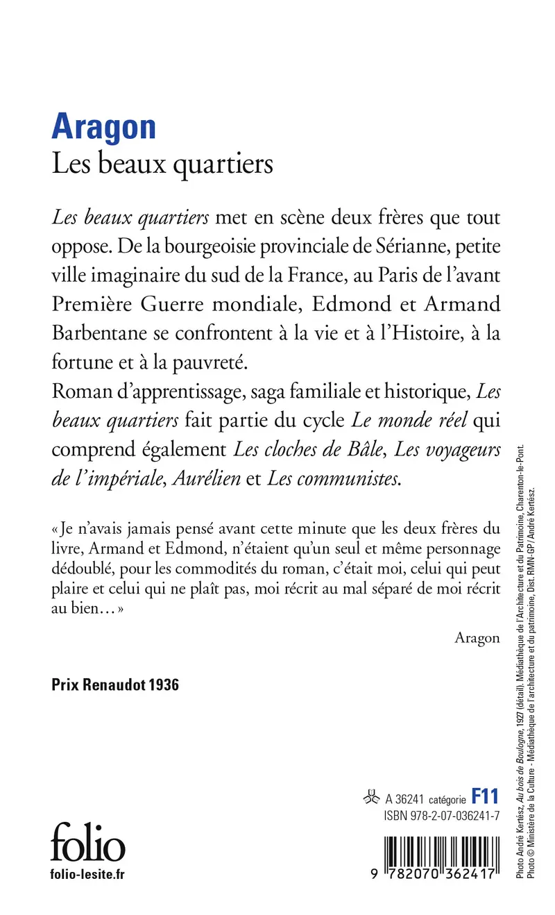 Les beaux quartiers - Louis Aragon