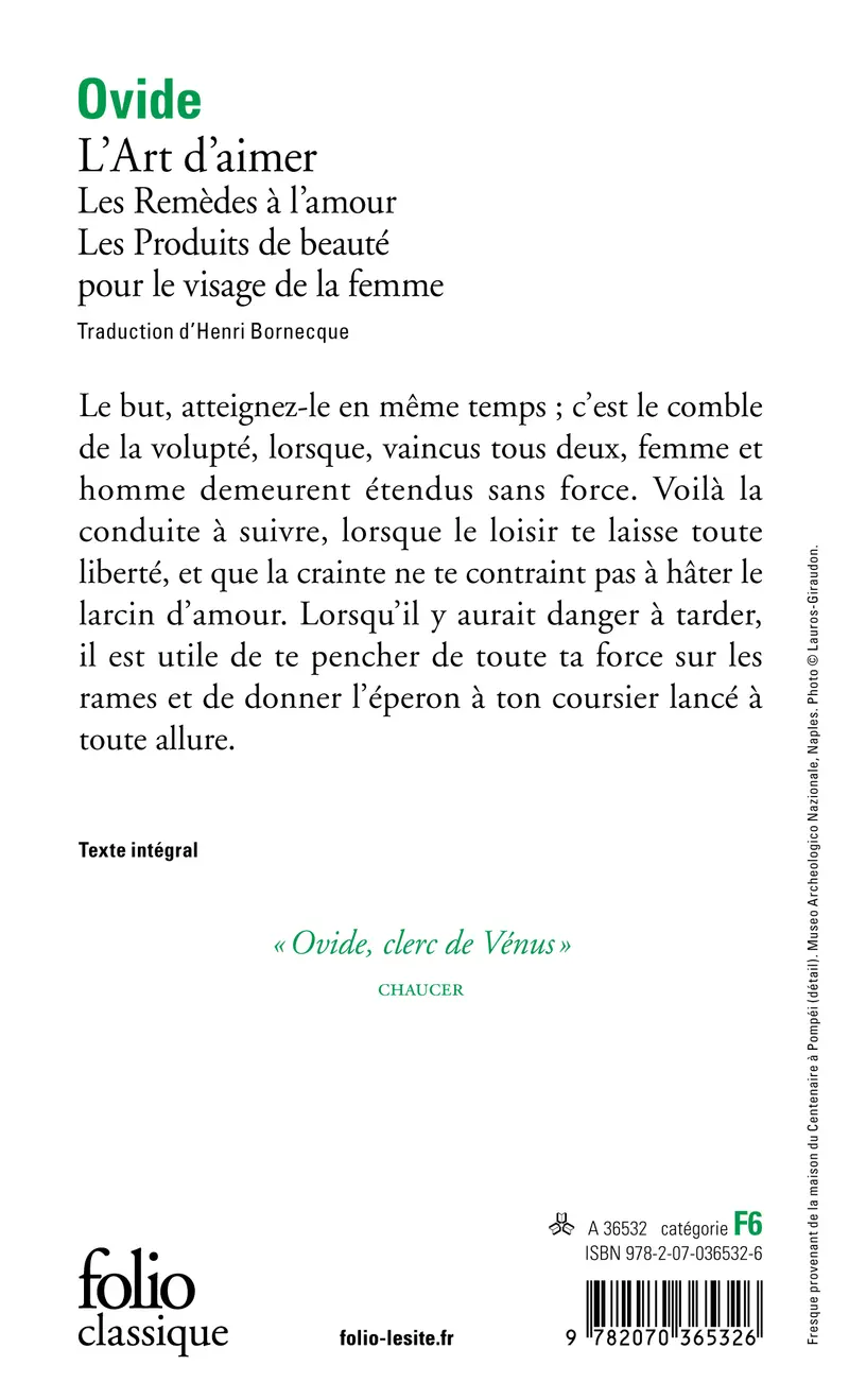 L'Art d'aimer suivi de Les remèdes à l'amour et de Les produits de beauté pour le visage de la femme - Ovide