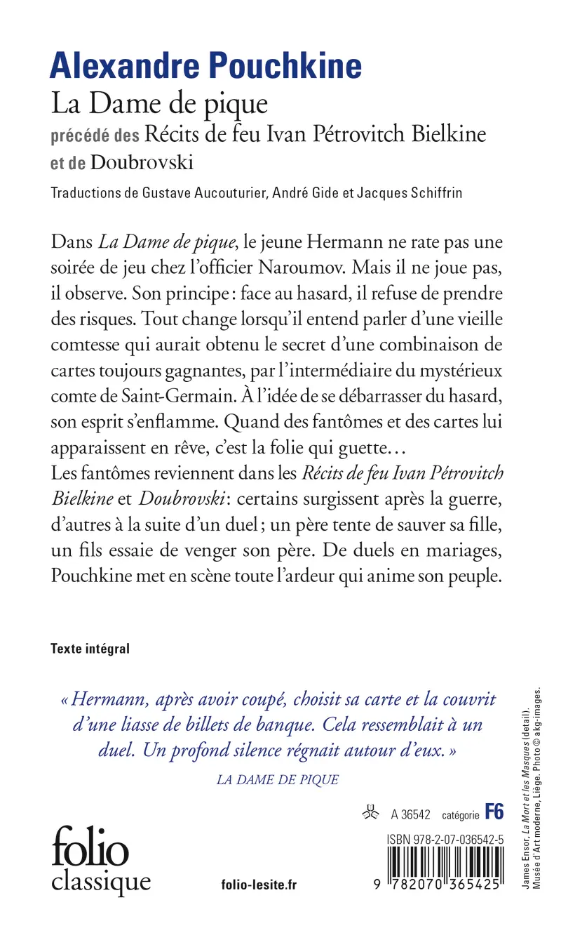 La Dame de Pique précédé de Récits de feu Ivan Pétrovitch Bielkine et de Doubrovski - Alexandre Pouchkine