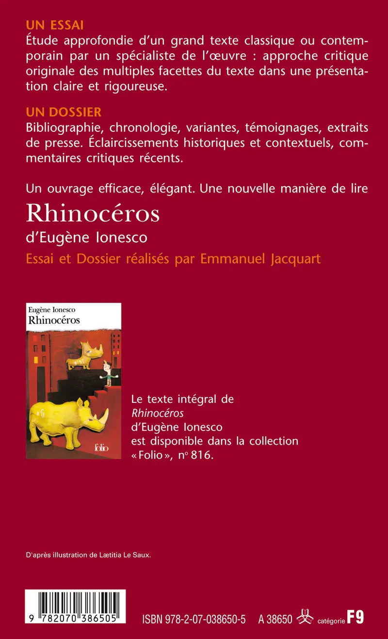 Rhinocéros d'Eugène Ionesco (Essai et dossier) - Emmanuel Jacquart