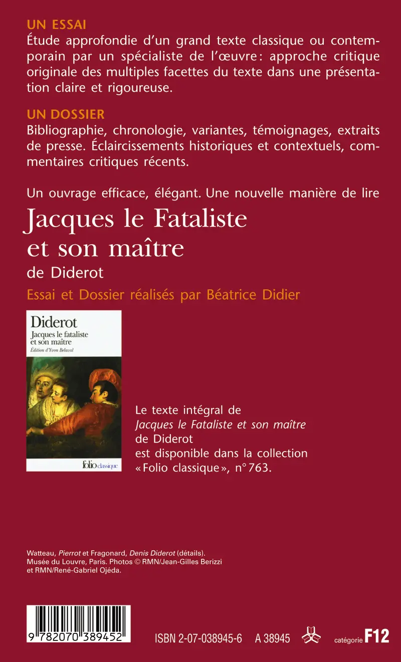 Jacques le Fataliste et son maître de Diderot (Essai et dossier) - Béatrice Didier