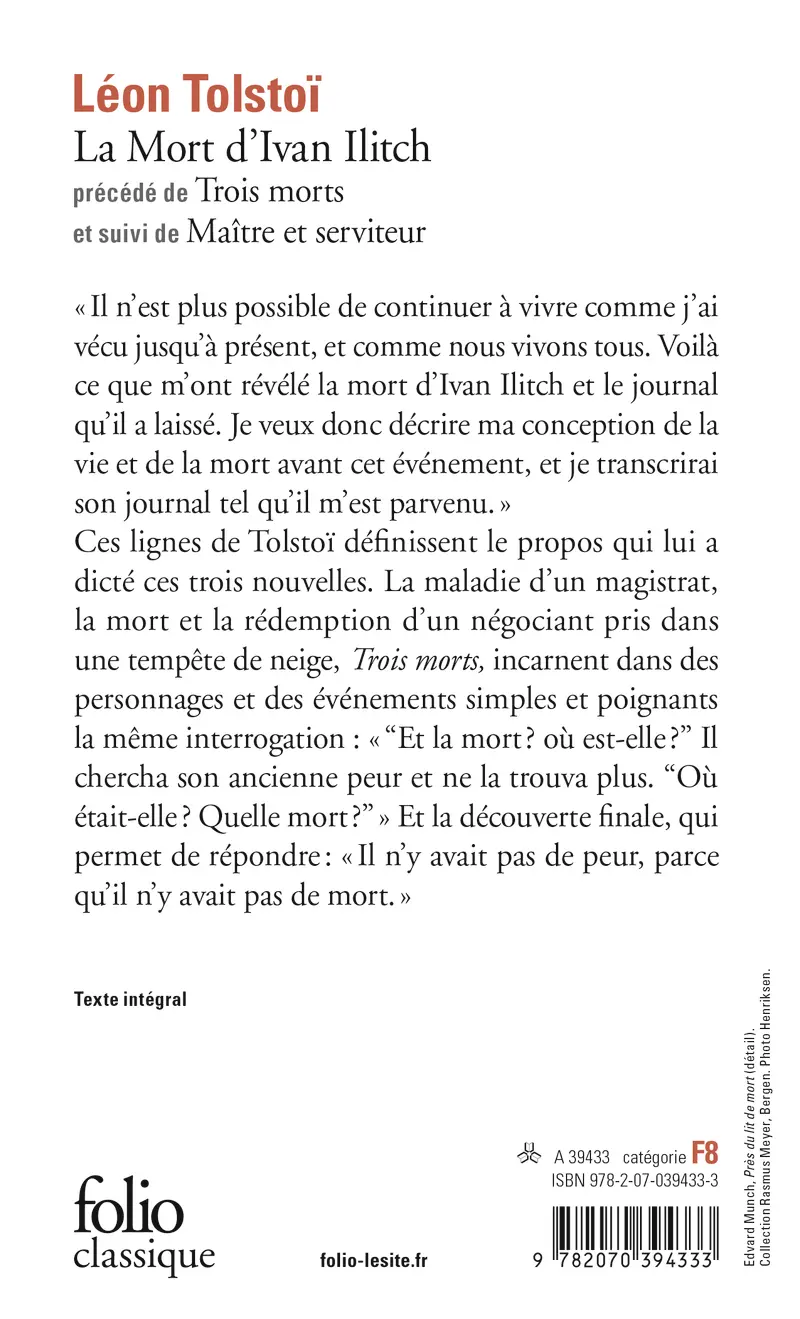 La Mort d'Ivan Ilitch précédé de Trois morts et suivi de Maître et Serviteur - Léon Tolstoï