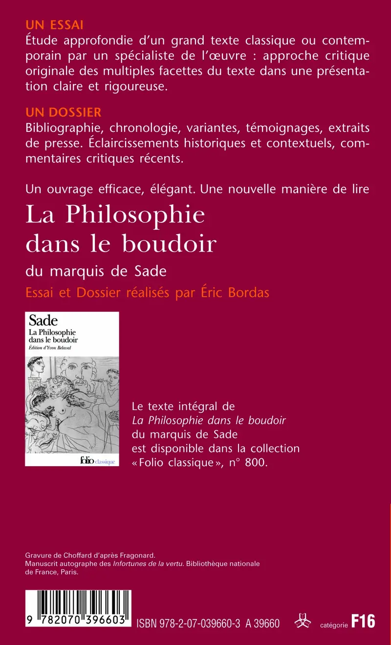 La Philosophie dans le boudoir du marquis de Sade (Essai et dossier) - D.A.F. de Sade