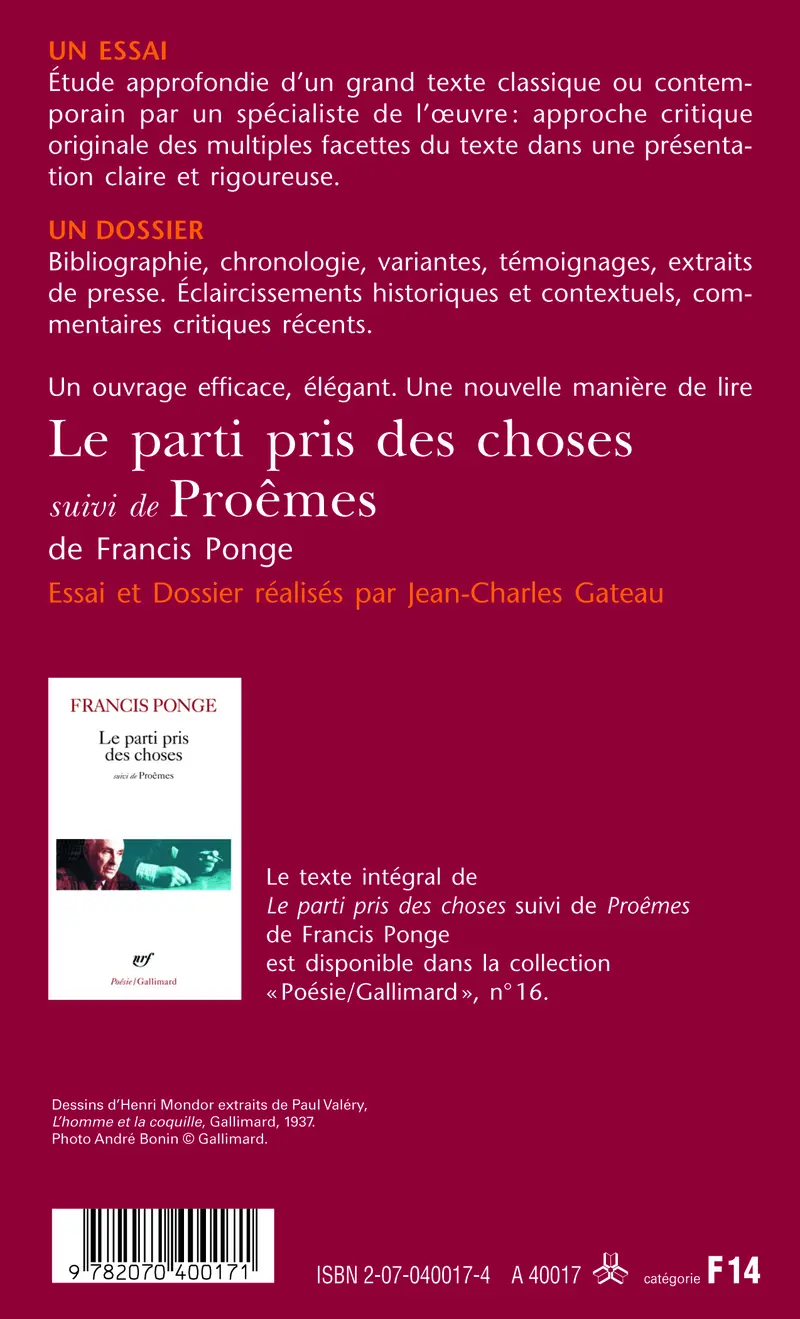 Le Parti pris des choses suivi de Proêmes de Francis Ponge (Essai et dossier) - Jean-Charles Gateau