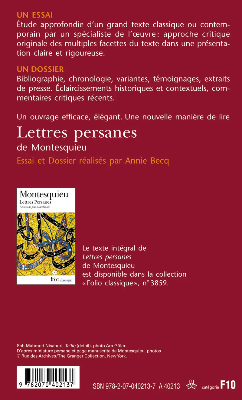 Lettres persanes de Montesquieu (Essai et dossier) - Annie Becq