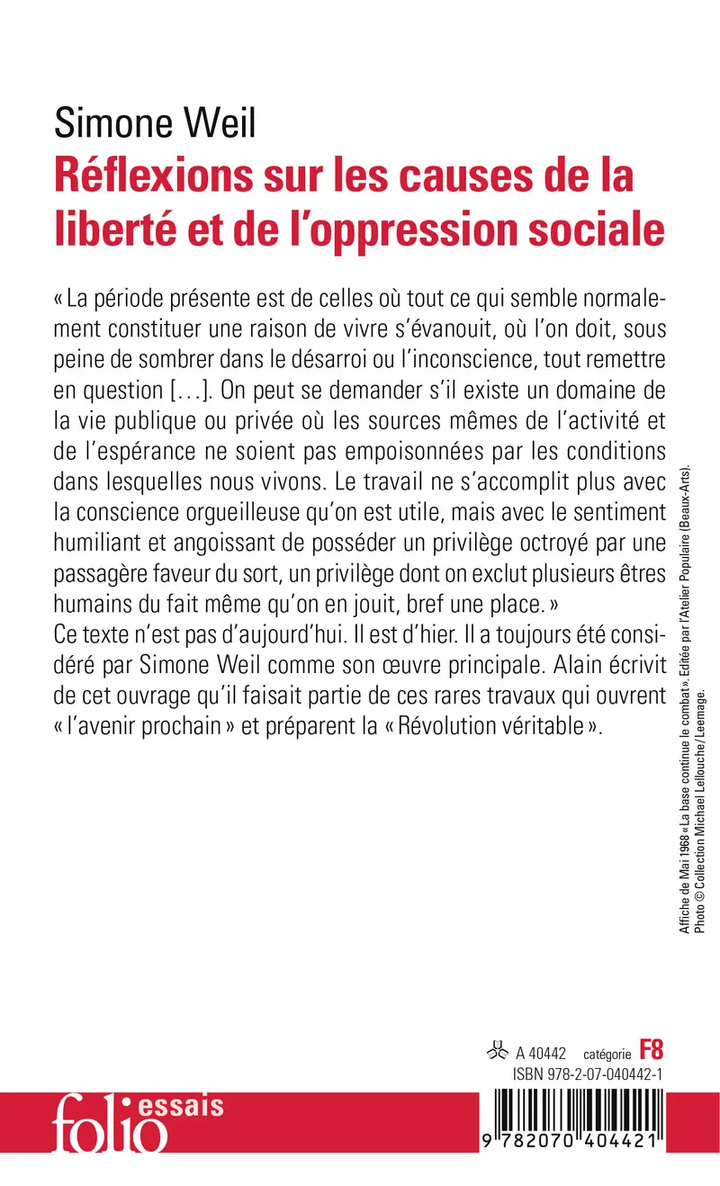 Réflexions sur les causes de la liberté et de l'oppression sociale - Simone Weil