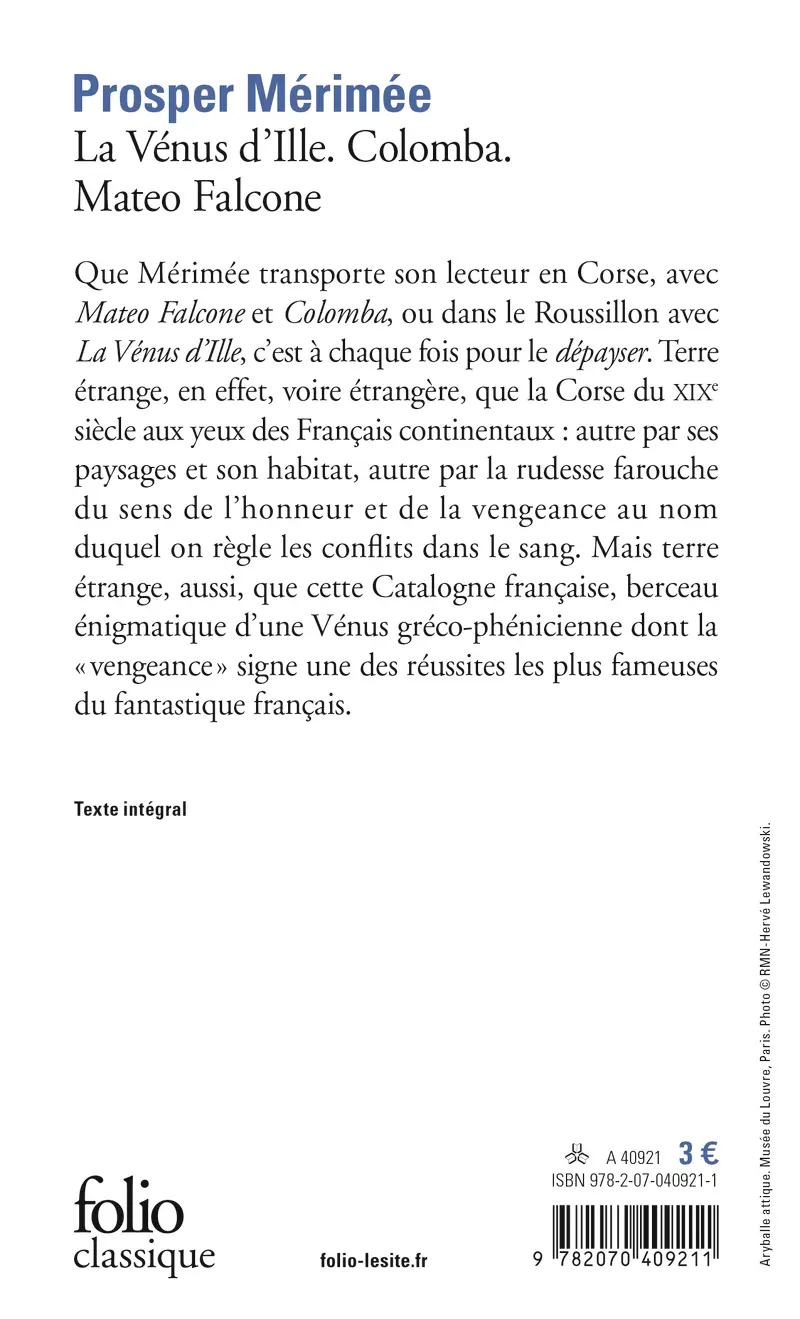 La Vénus d'Ille – Colomba – Mateo Falcone - Prosper Mérimée