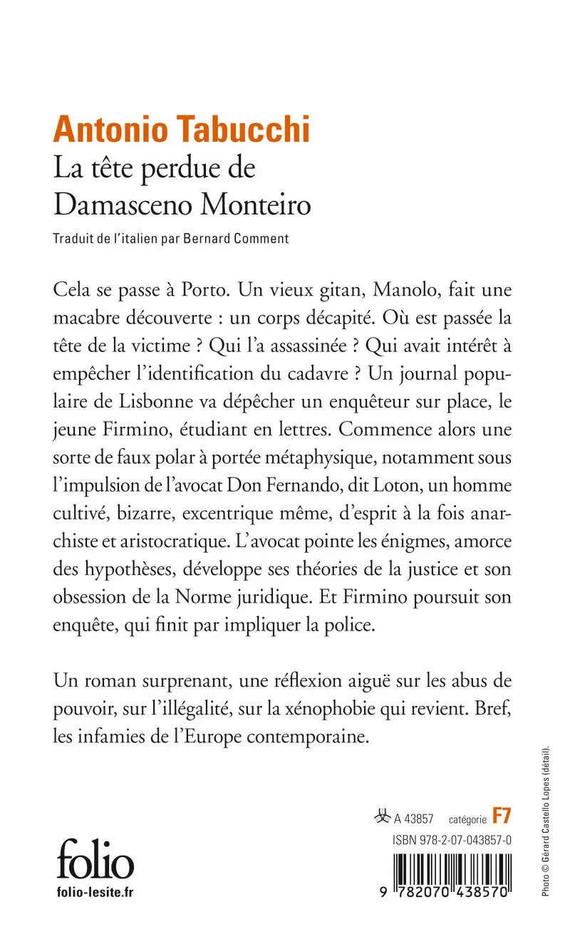 La tête perdue de Damasceno Monteiro - Antonio Tabucchi