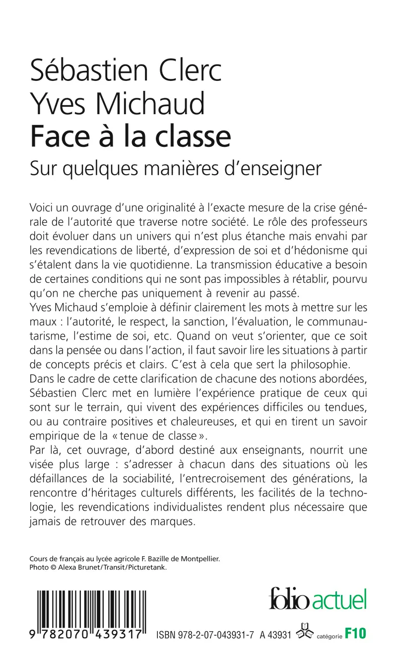 Face à la classe - Sébastien Clerc - Yves Michaud