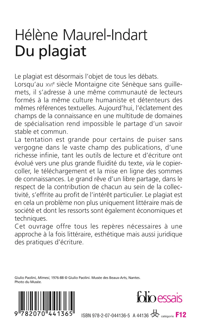 Du plagiat - Hélène Maurel-Indart