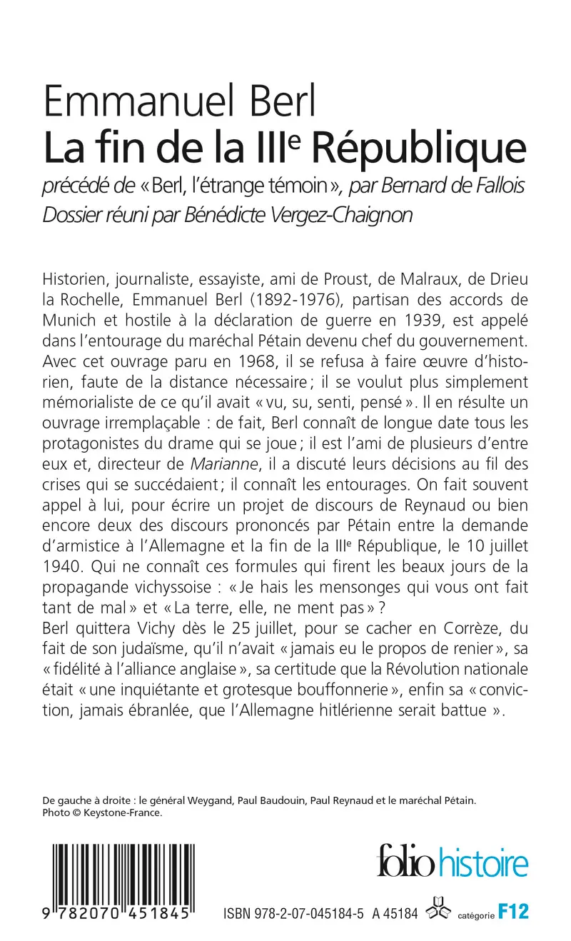 La fin de la IIIe République - Emmanuel Berl - Bernard de Fallois