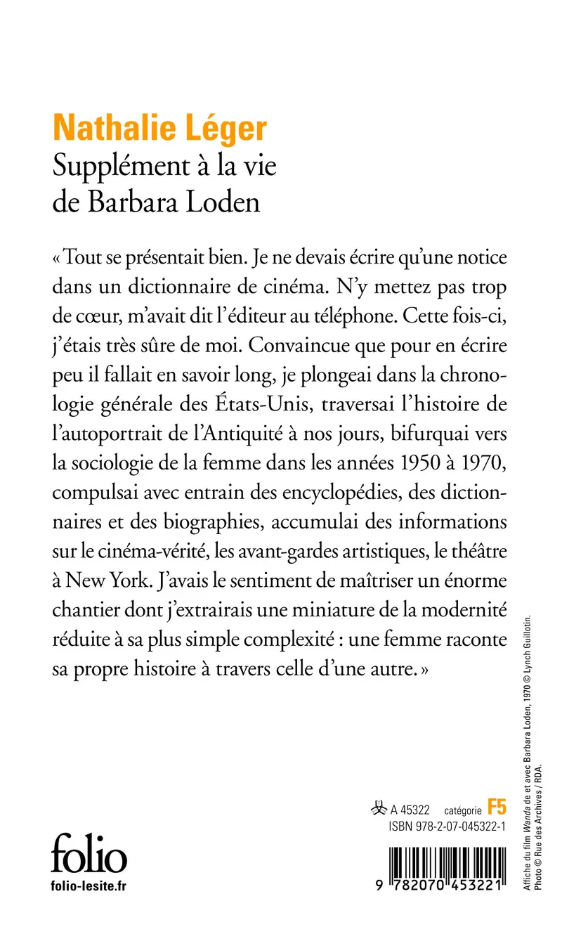 Supplément à la vie de Barbara Loden - Nathalie Léger