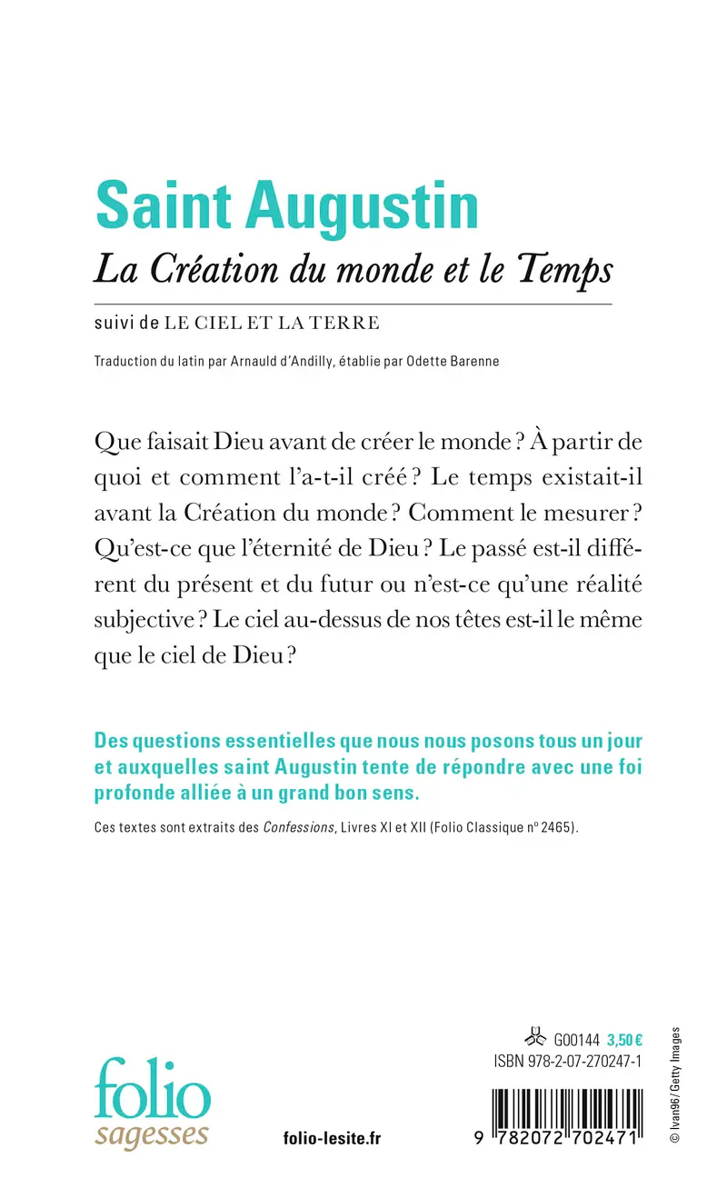 La Création du monde et le Temps suivi de Le Ciel et la Terre - Saint Augustin