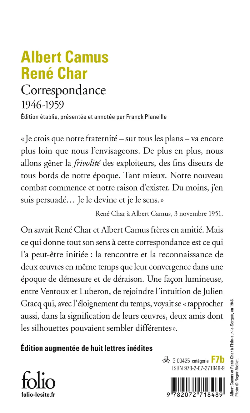 Correspondance - René Char - Albert Camus