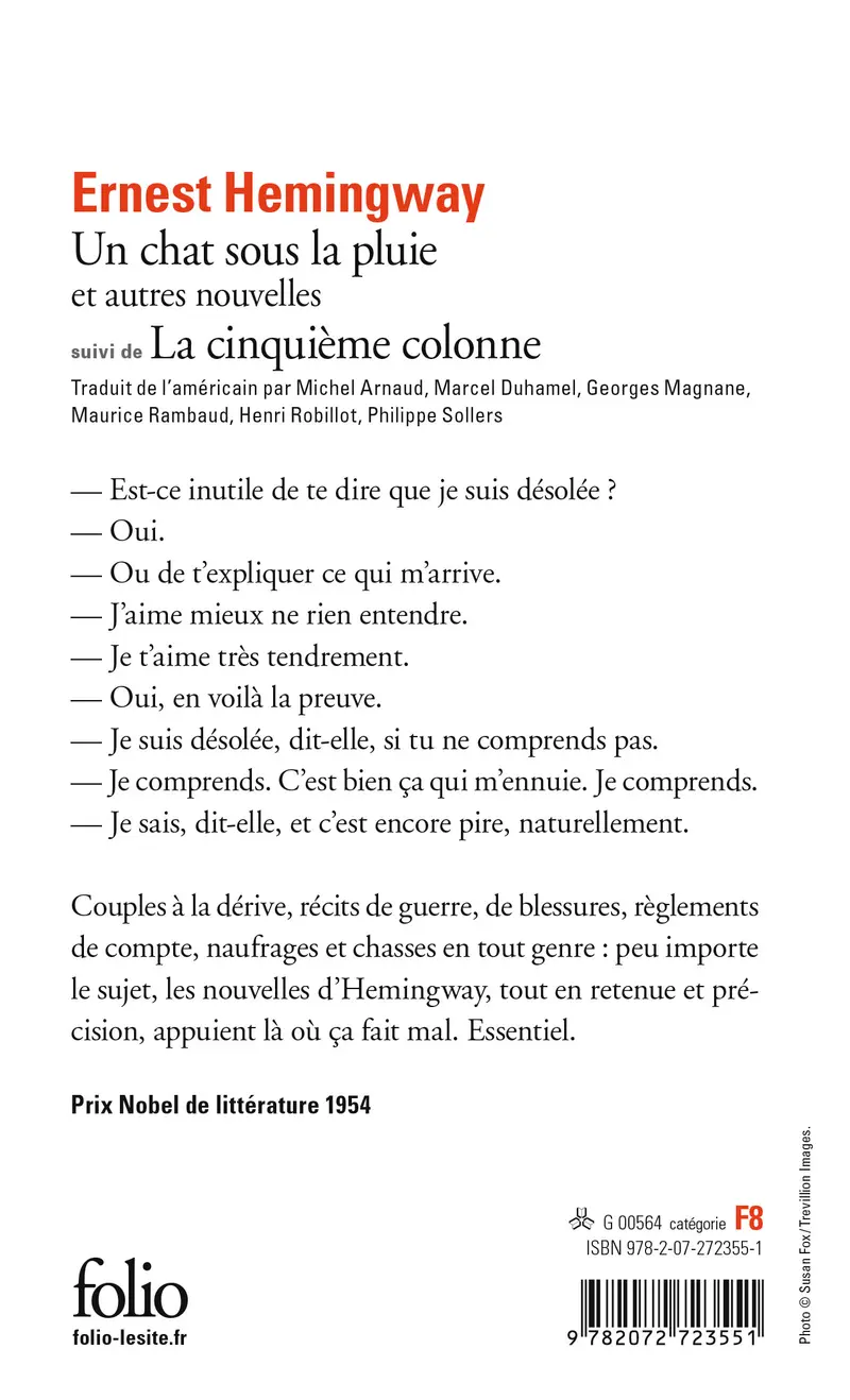 Un chat sous la pluie et autres nouvelles suivi de La Cinquième Colonne - Ernest Hemingway