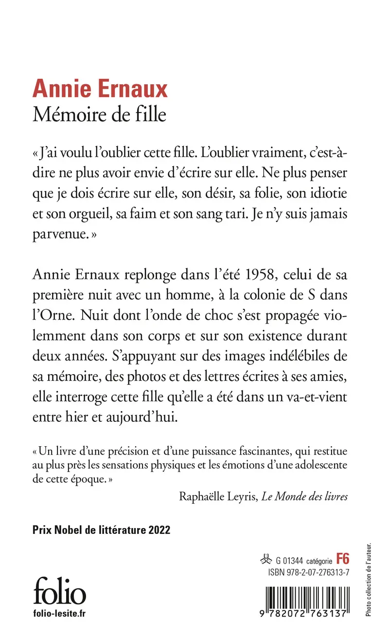 Mémoire de fille - Annie Ernaux