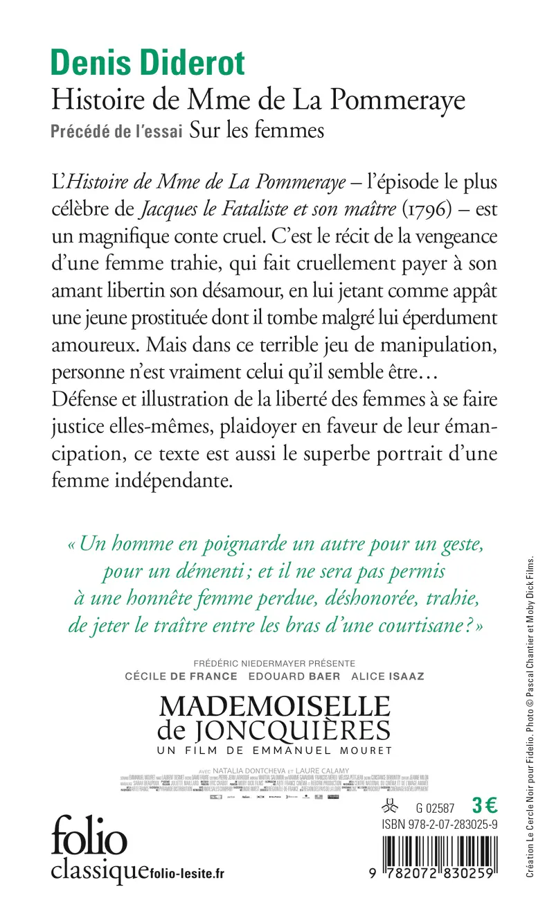 Histoire de Mme de La Pommeraye précédé de Sur les femmes - Denis Diderot