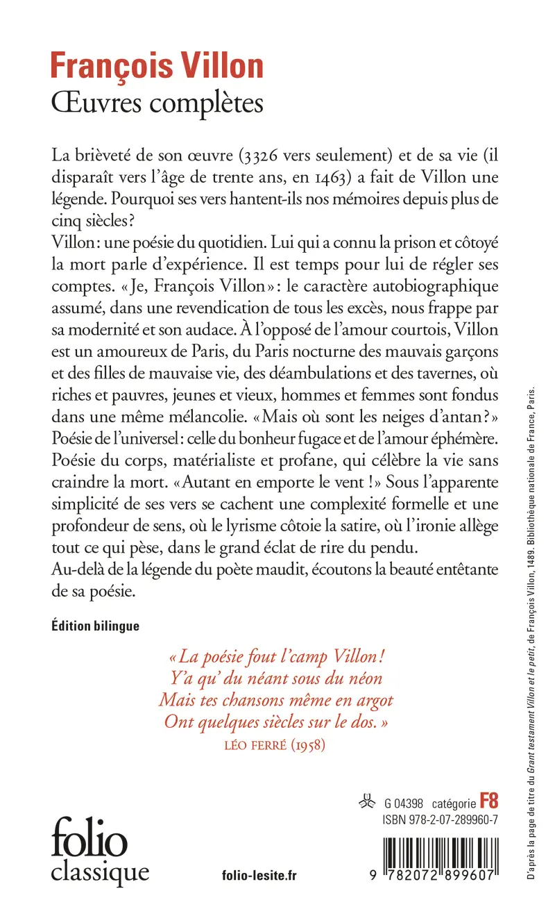 Œuvres complètes - François Villon