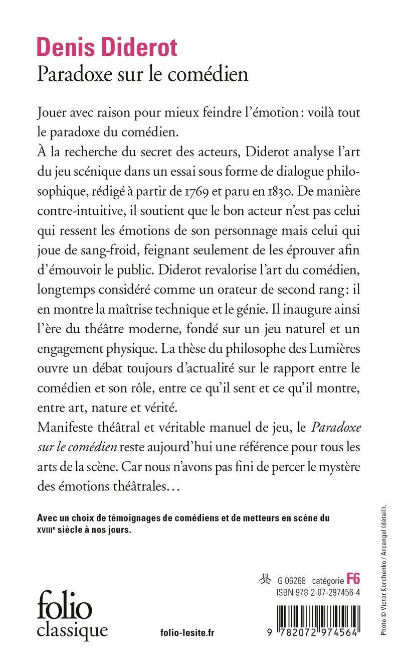 Paradoxe sur le comédien - Denis Diderot