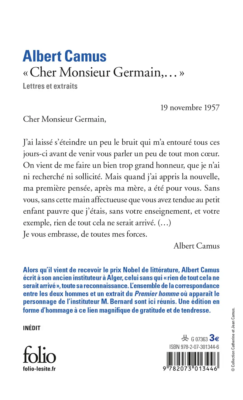 « Cher Monsieur Germain,... » - Albert Camus