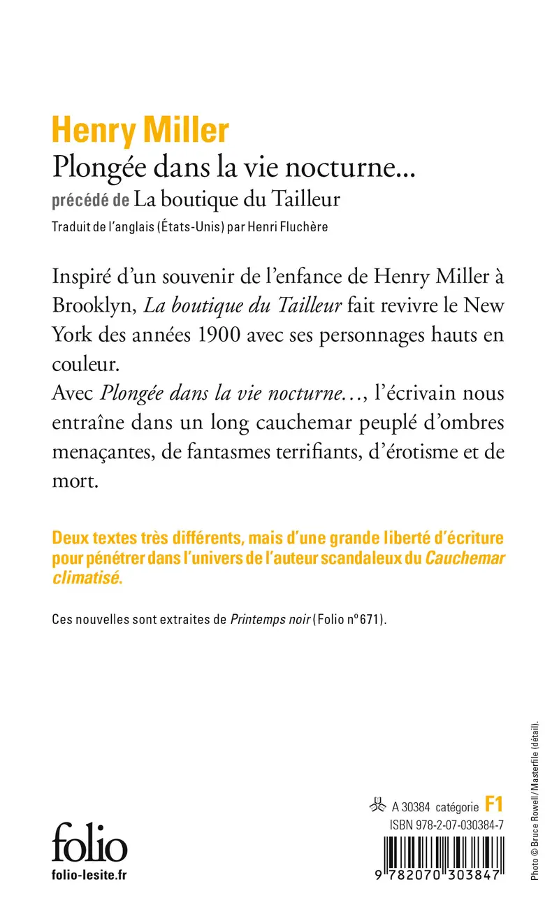 Plongée dans la vie nocturne... précédé de La Boutique du Tailleur - Henry Miller