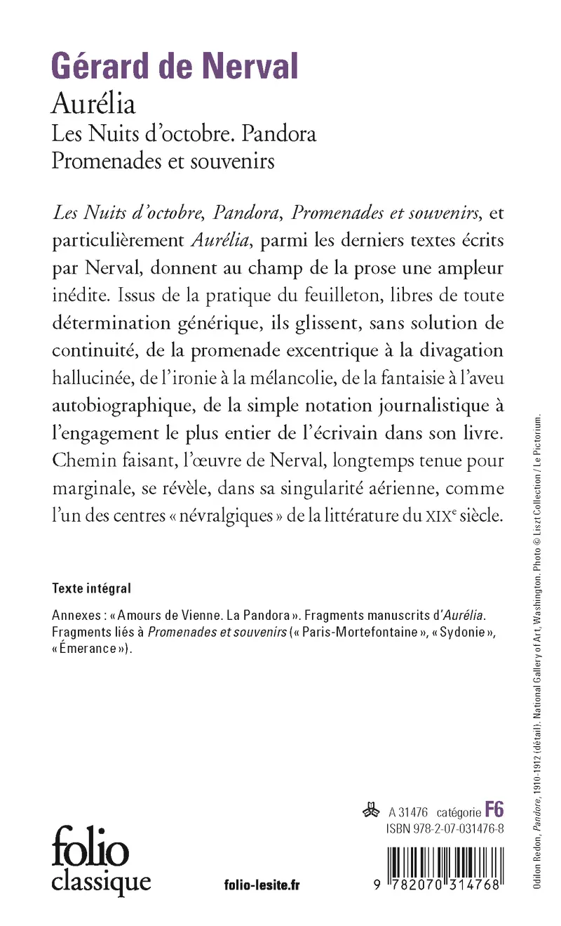 Aurélia précédé de Les Nuits d'Octobre, Pandora et de Promenades et Souvenirs - Gérard de Nerval