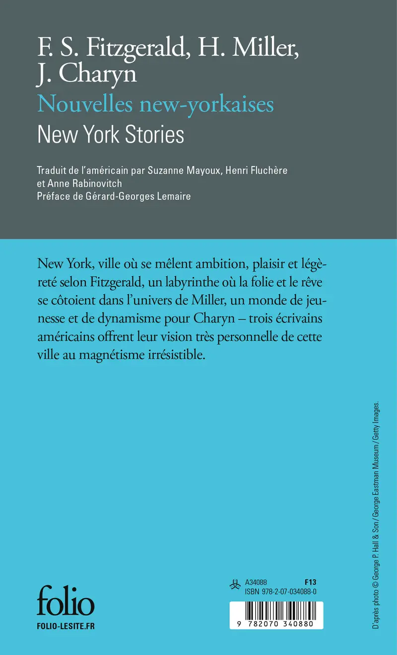 Nouvelles new-yorkaises/New York Stories - Jerome Charyn - Francis Scott Fitzgerald - Henry Miller