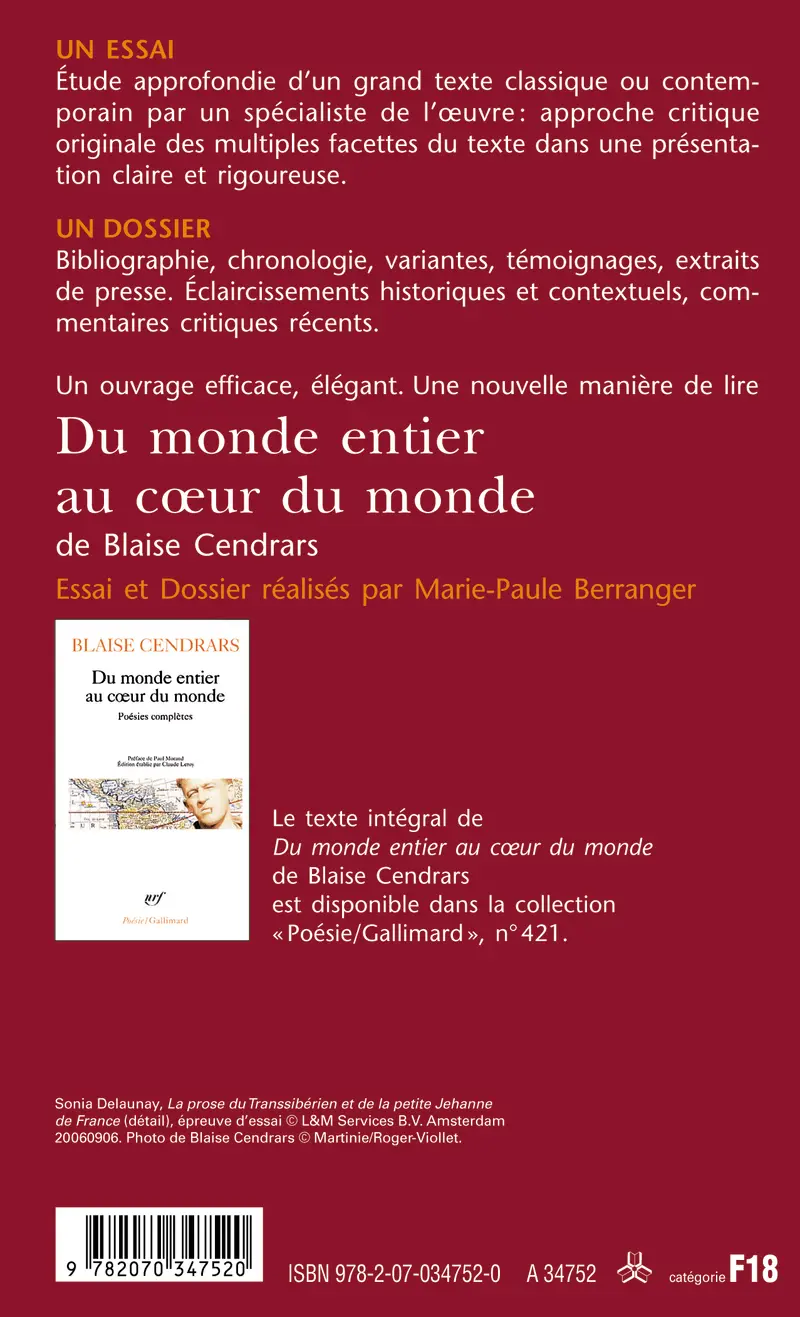 Du monde entier au cœur du monde de Blaise Cendrars (Essai et dossier) - Marie-Paule Berranger