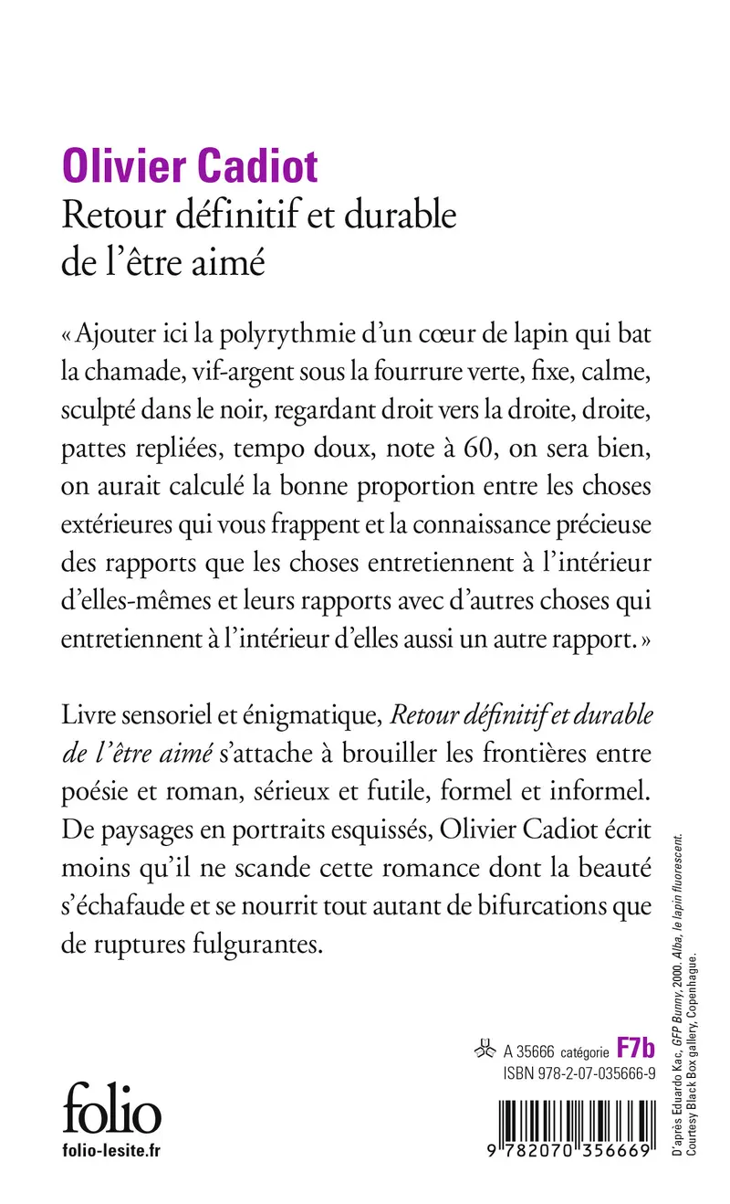 Retour définitif et durable de l'être aimé - Olivier Cadiot