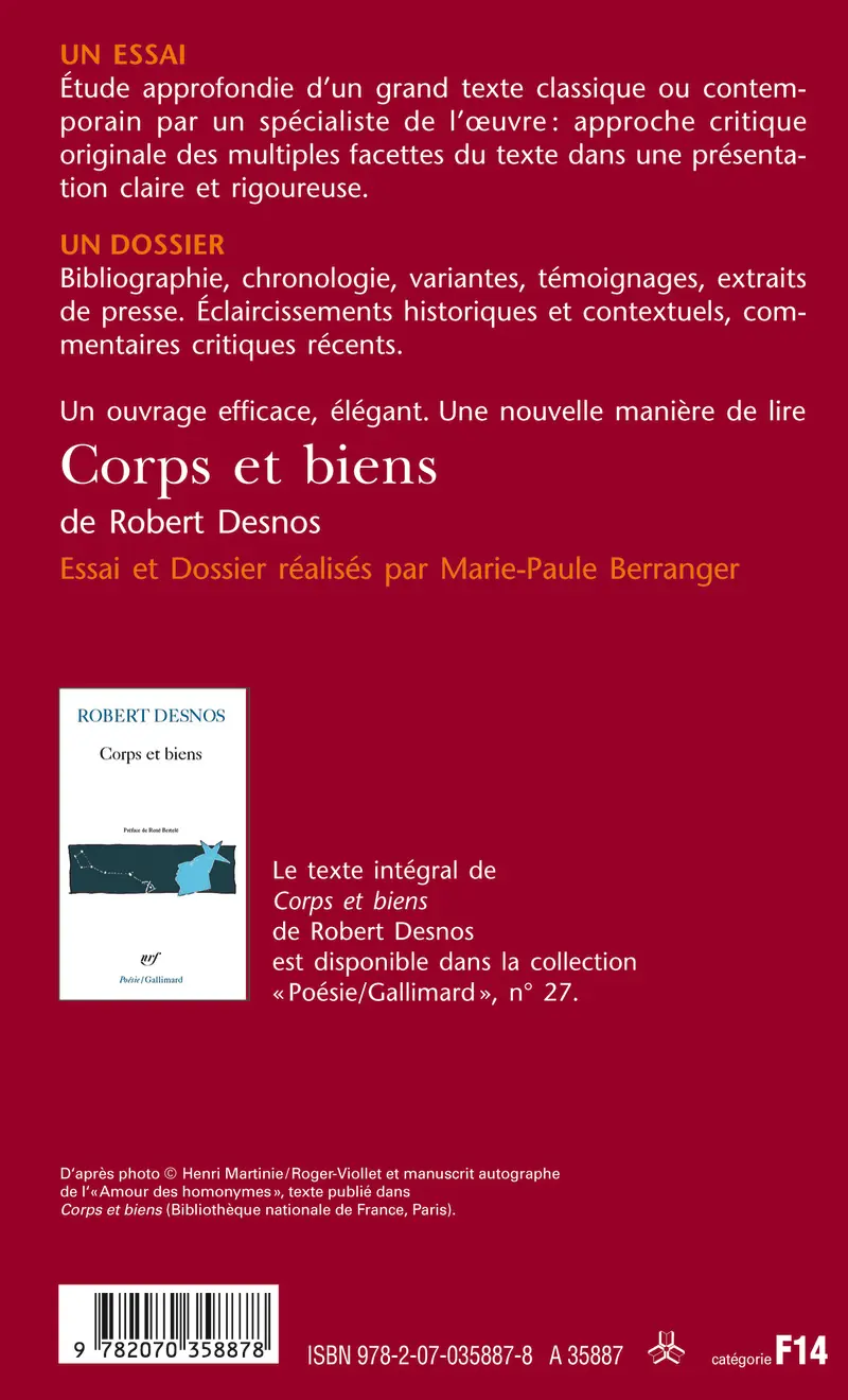 Corps et biens de Robert Desnos (Essai et dossier) - Marie-Paule Berranger