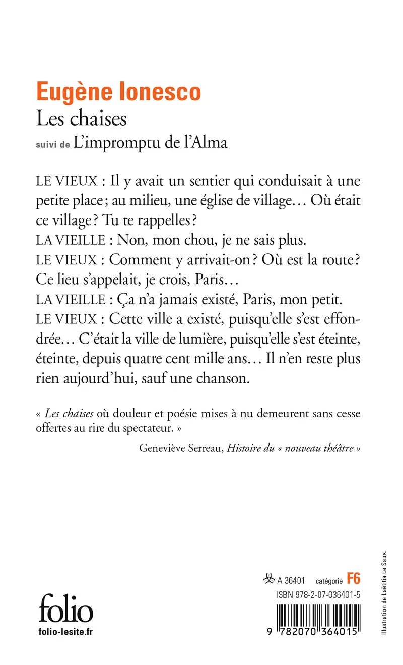 Les Chaises suivi de L'impromptu de l'Alma ou Le caméléon du berger - Eugène Ionesco