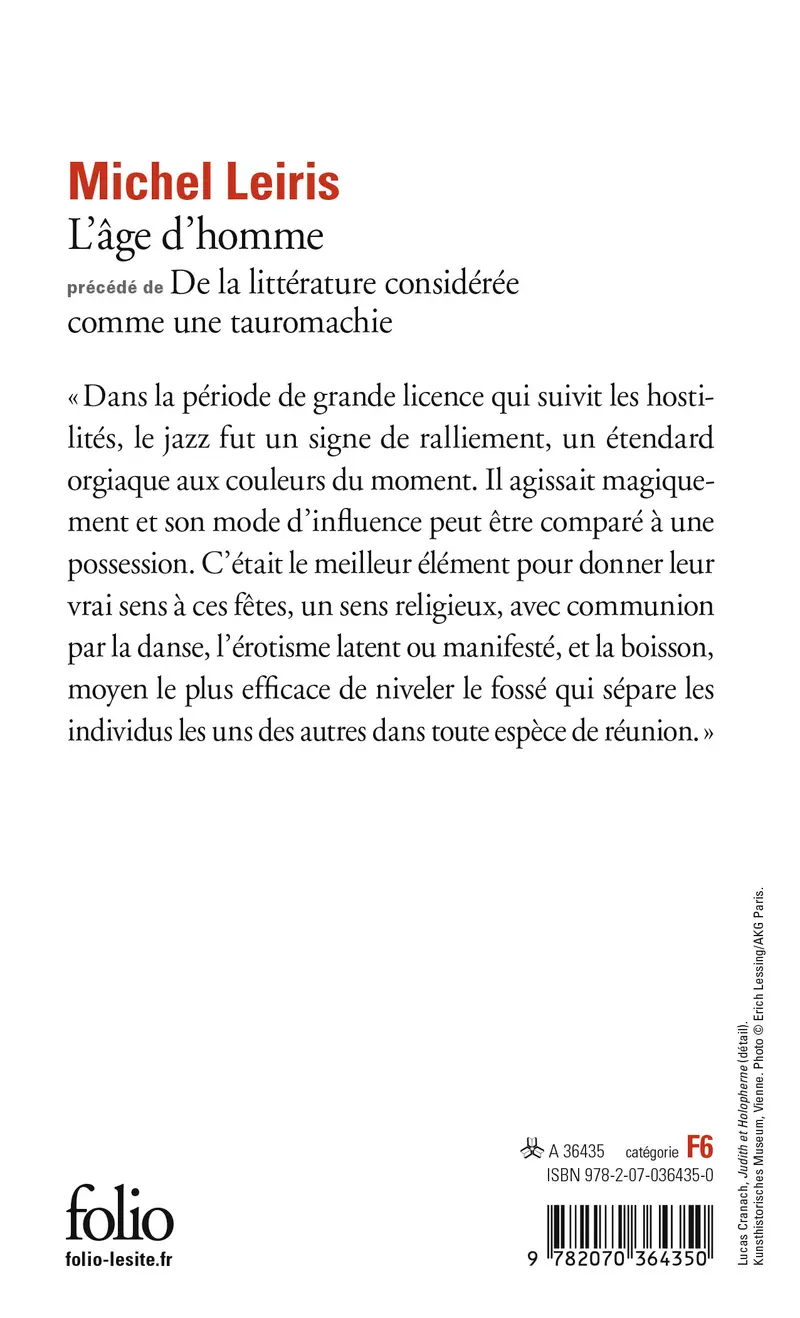 L'Âge d'homme précédé de De la littérature considérée comme une tauromachie - Michel Leiris