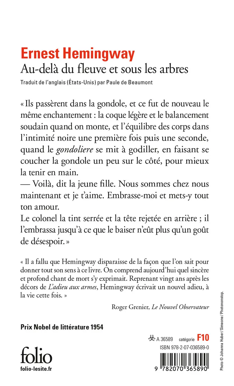 Au-delà du fleuve et sous les arbres - Ernest Hemingway