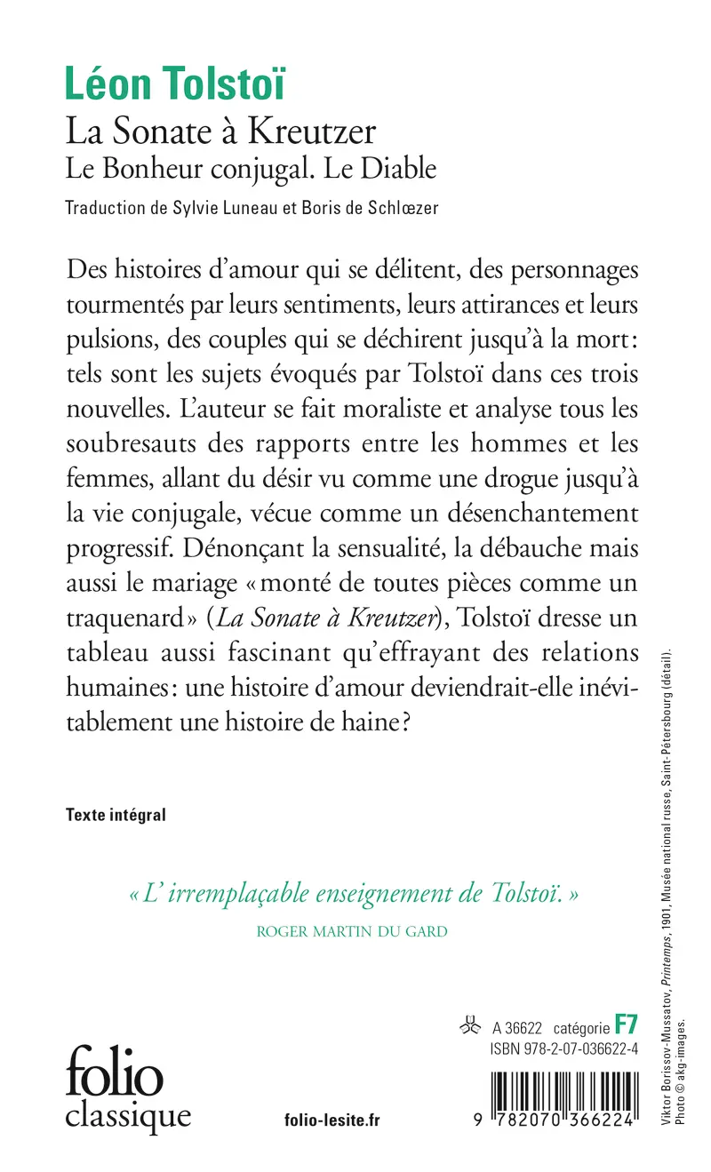 La Sonate à Kreutzer précédé de Le Bonheur conjugal et suivi de Le Diable - Léon Tolstoï