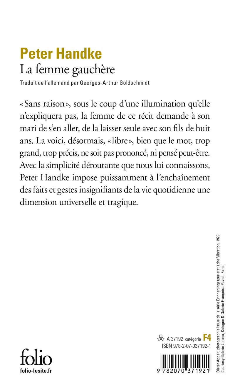 La Femme gauchère - Peter Handke