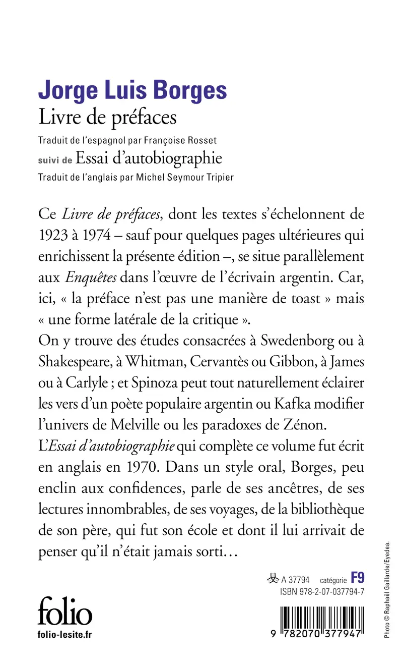 Livre de préfaces suivi d' Essai d'autobiographie - Jorge Luis Borges