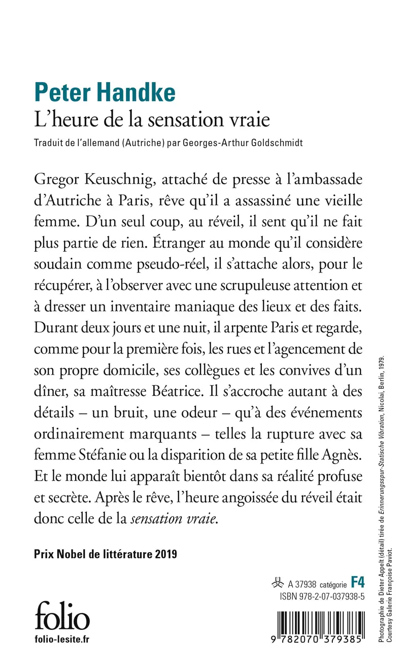 L'heure de la sensation vraie - Peter Handke