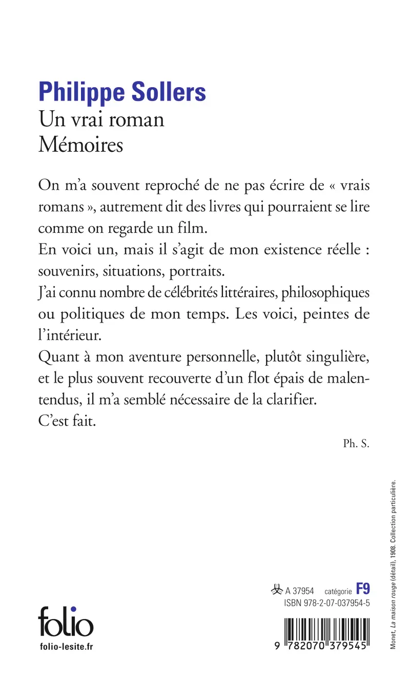 Un vrai roman, Mémoires - Philippe Sollers
