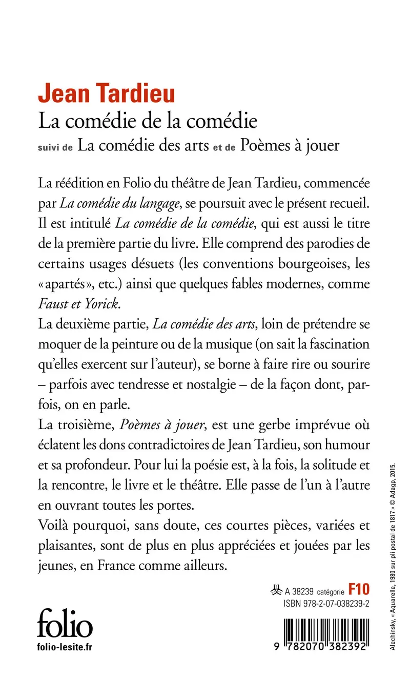 La Comédie de la comédie suivi de La Comédie des arts et de Poèmes à jouer - Jean Tardieu