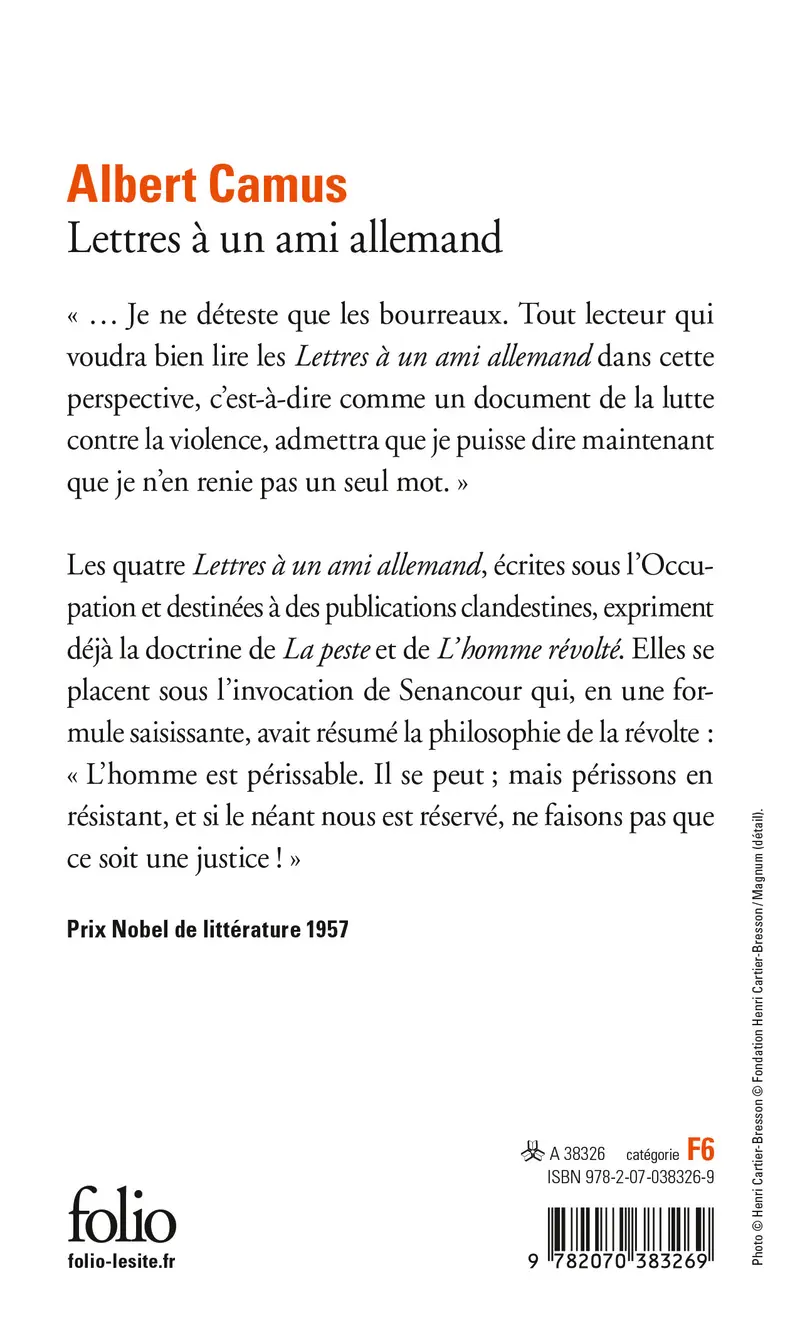 Lettres à un ami allemand - Albert Camus