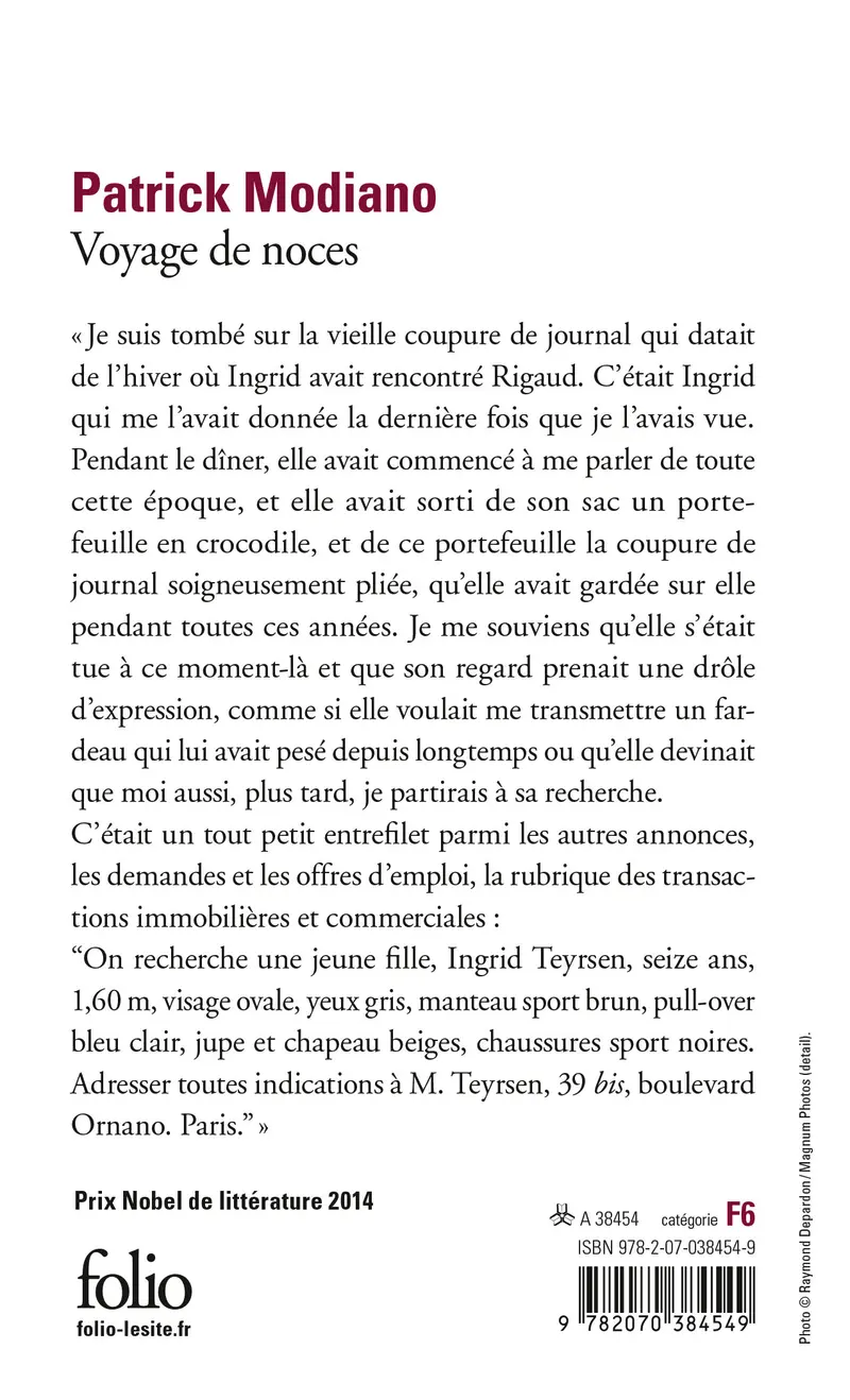 Voyage de noces - Patrick Modiano