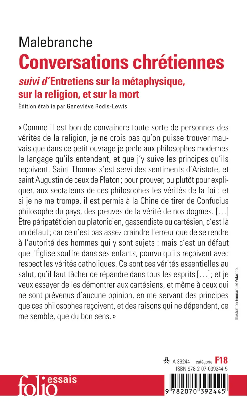 Conversations chrétiennes suivi d' Entretiens sur la métaphysique, sur la religion, et sur la mort - Nicolas Malebranche