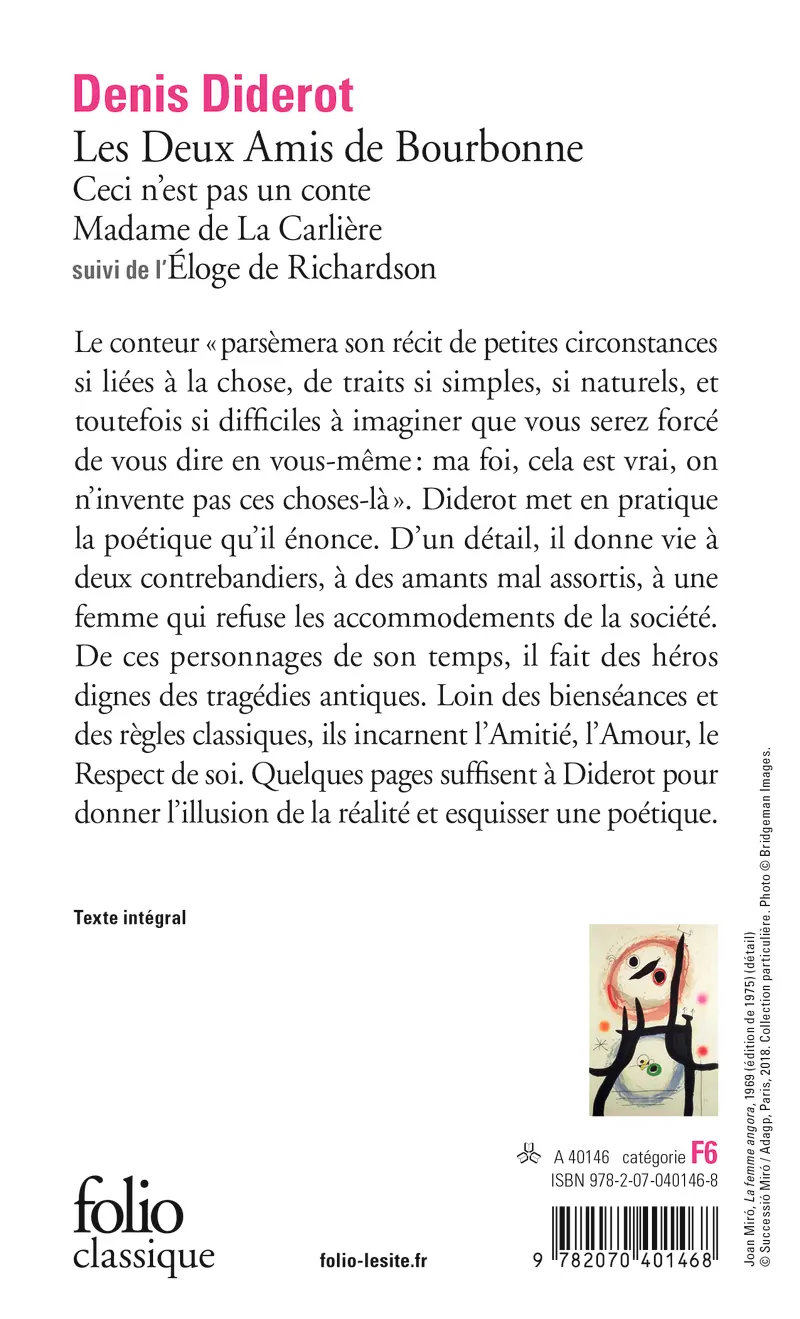 Les Deux amis de Bourbonne suivi de Ceci n'est pas un conte, Madame de La Carlière et d'Éloge de Richardson - Denis Diderot