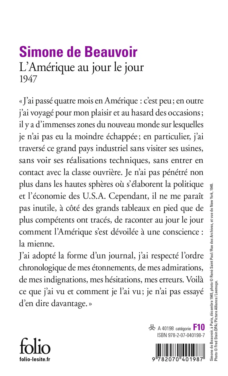 L'Amérique au jour le jour - Simone de Beauvoir