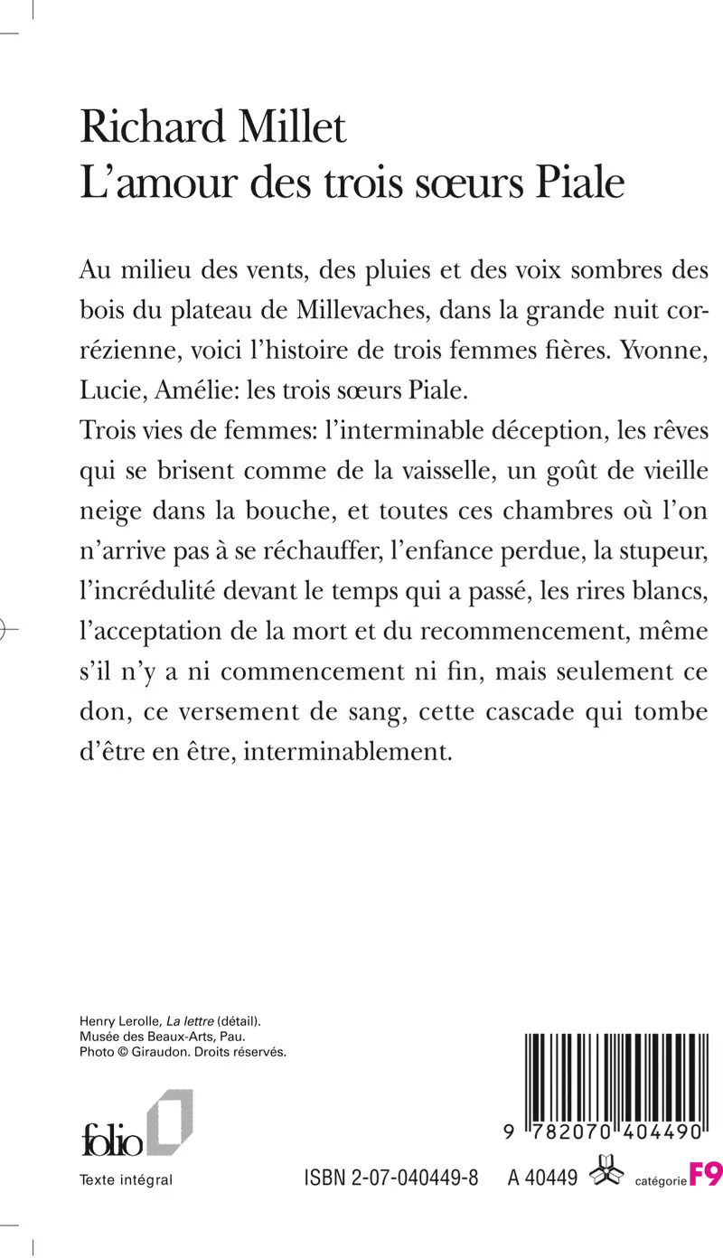 L'Amour des trois sœurs Piale - Richard Millet