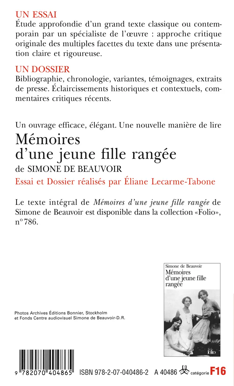Mémoires d'une jeune fille rangée de Simone de Beauvoir (Essai et dossier) - Éliane Lecarme-Tabone