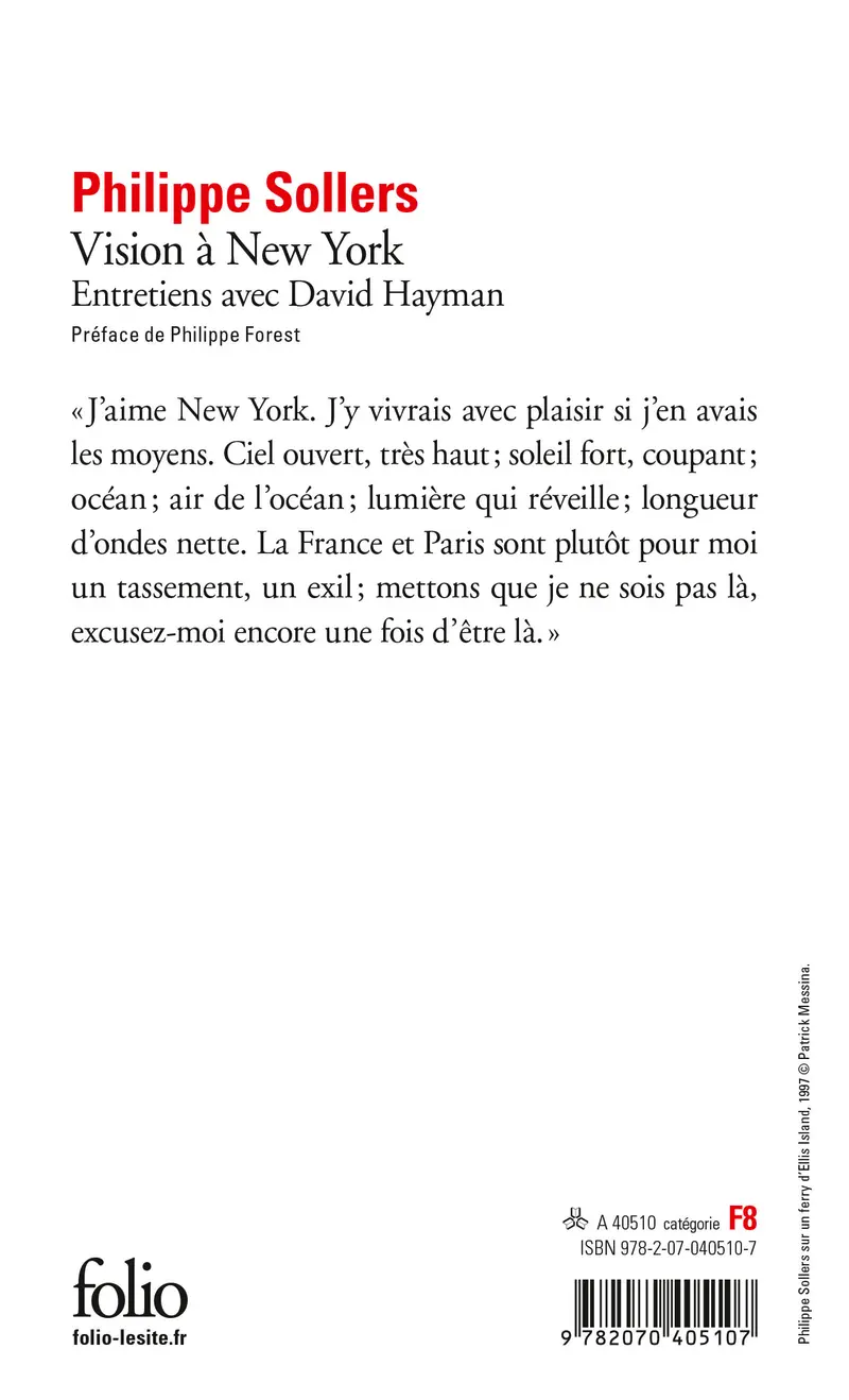 Vision à New York - Philippe Sollers - David Hayman